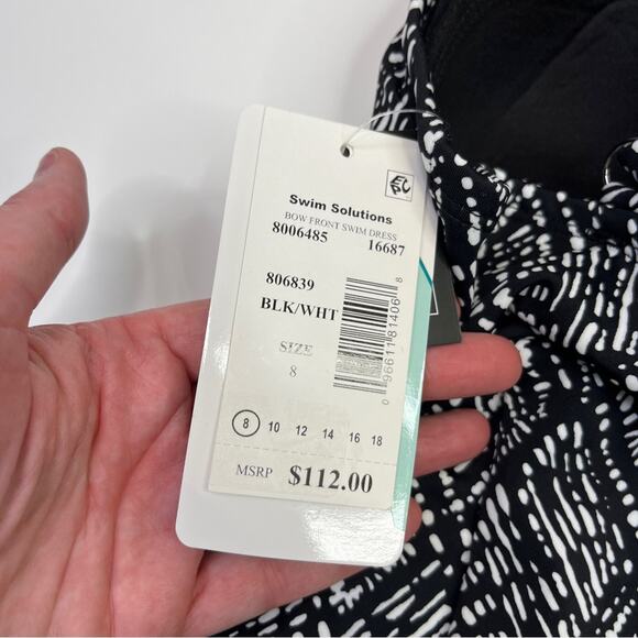 Swim Solutions Bow Front Swim dress black white - 8 - Picture 12 of 15